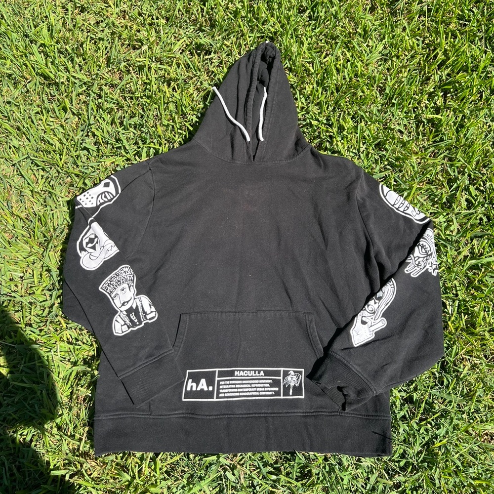 Haculla Hoodie Hooded Sweatshirt Mens size 2XL Faces Black Pullover Rare